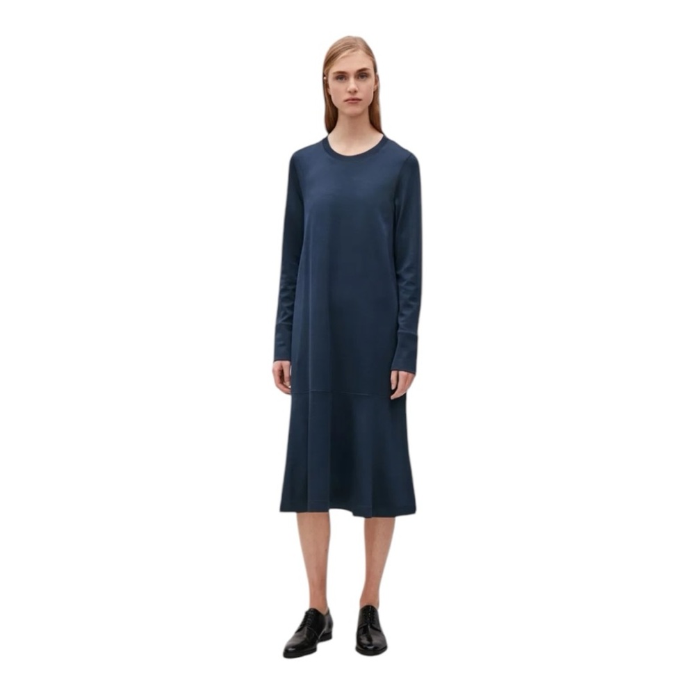 COS Cotton Blend Navy Blue Midi Dress Size XS